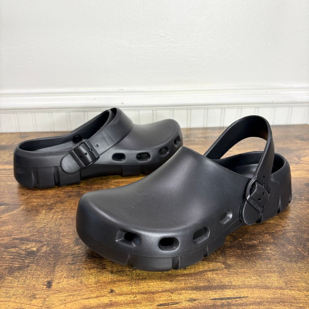 Birkenstock EU 41 Birki Flow EVA Clogs M8 W10 Recovery Shoes Black Plastic - Picture 12 of 12